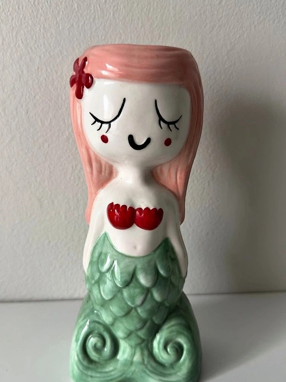 Tikiland Trading Mermaid figurine in Green & Pink Like New
